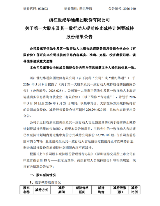 10个交易日狂抛5259万股!世纪华通大股东套现7.13亿,突然终止减持! 第2张 10个交易日狂抛5259万股!世纪华通大股东套现7.13亿,突然终止减持! 第2张